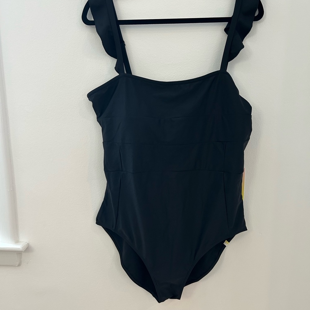 summersalt Black One-Piece Swimsuit with Ruffle Straps - preowned